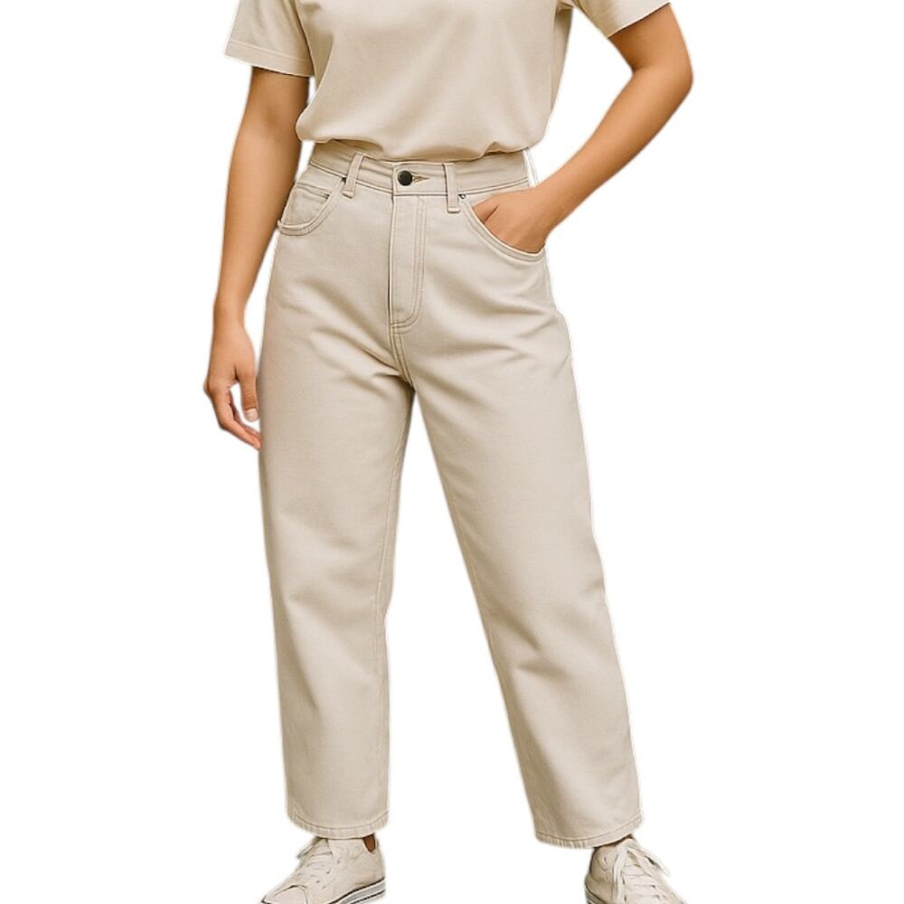 Blank NYC Ivory Painter’s Denim High Rise Crop Straight Jeans Gold Trim Size 28